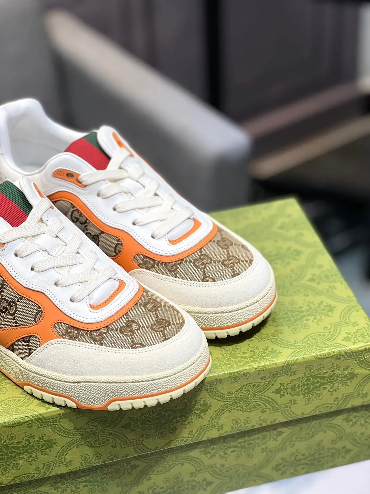 Gucci Screener GG Monogram حذاء رياضي أسلوب حياة إطار برتقالي 4