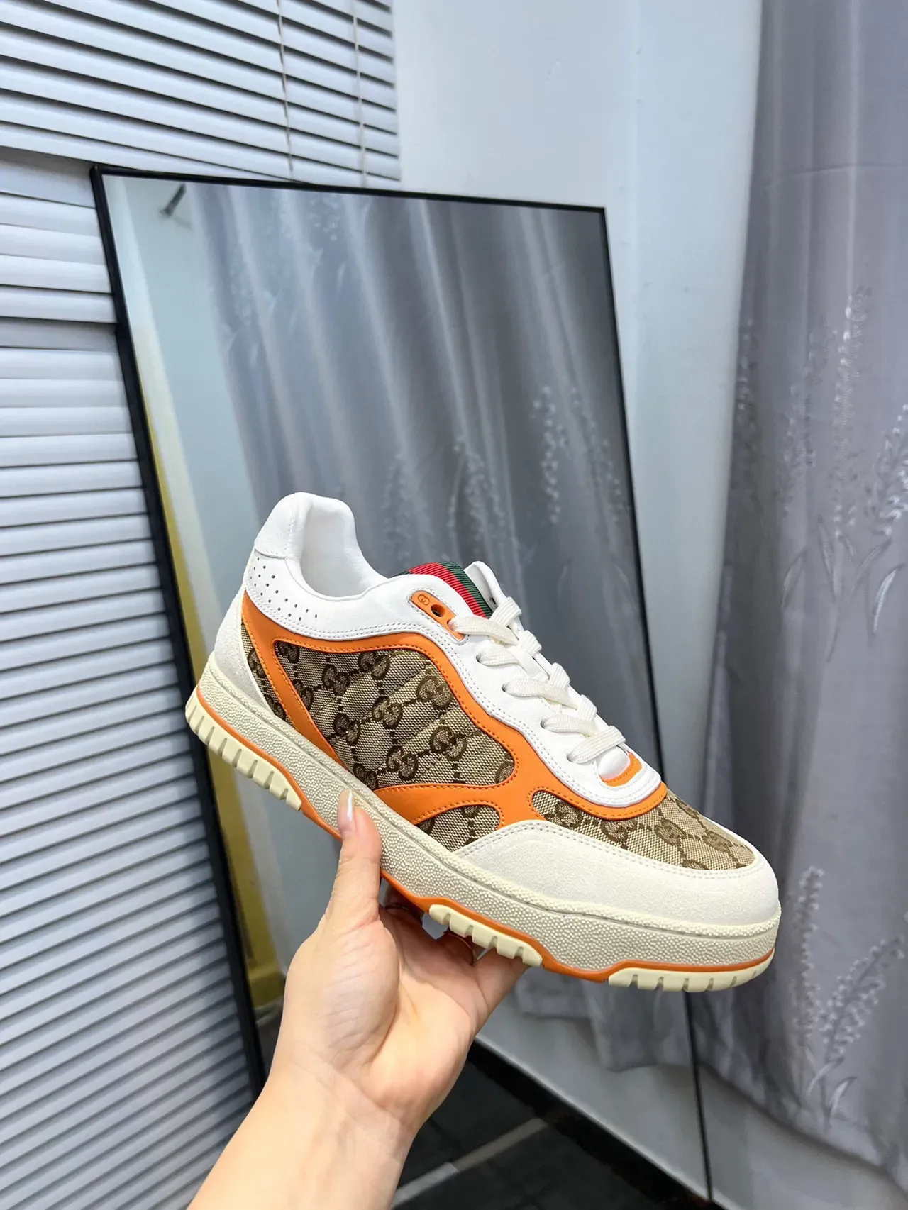 Gucci Screener GG Monogram حذاء رياضي أسلوب حياة إطار برتقالي 7