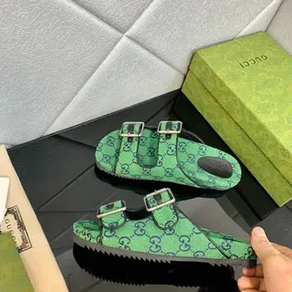 Gucci Screener Verde GG Monogram Canvas Doble Hebilla Zapatillas