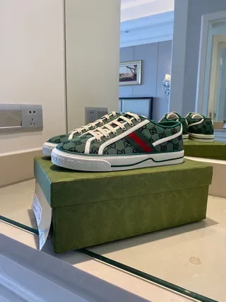 Gucci Screener Verde GG Monogram Web Stripe tênis lifestyle 3