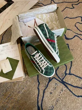 Gucci Screener Verde GG Monogram Web Stripe tênis lifestyle 8