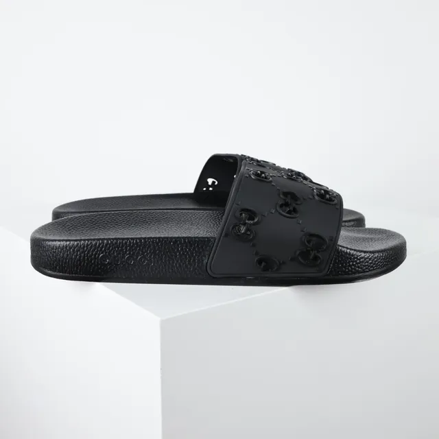 Gucci Screener Interlocking G কালো রাবারের স্লাইড চপ্পল 3