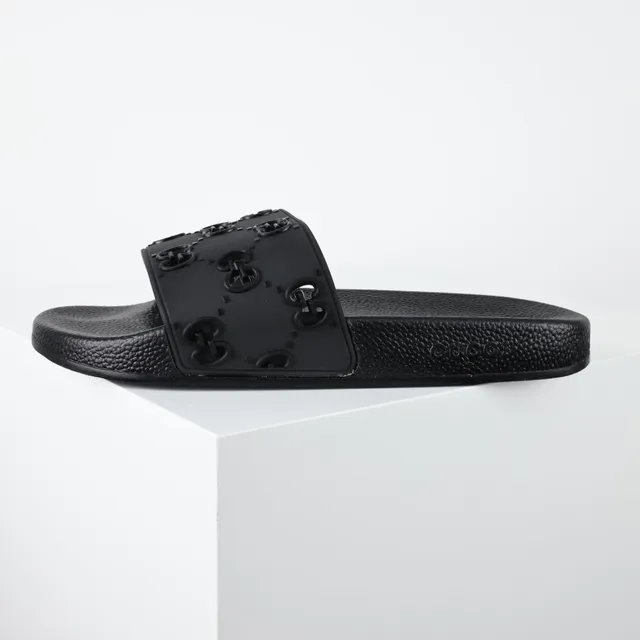 Gucci Screener Interlocking G কালো রাবারের স্লাইড চপ্পল 9