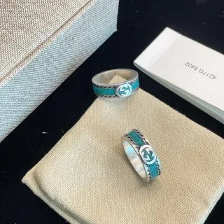 Gucci Screener 银蓝色 Interlocking G Logo 绿松石珐琅镶嵌戒指