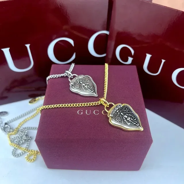 Gucci Shield Gold Black Curb Chain Pendant Necklace 6