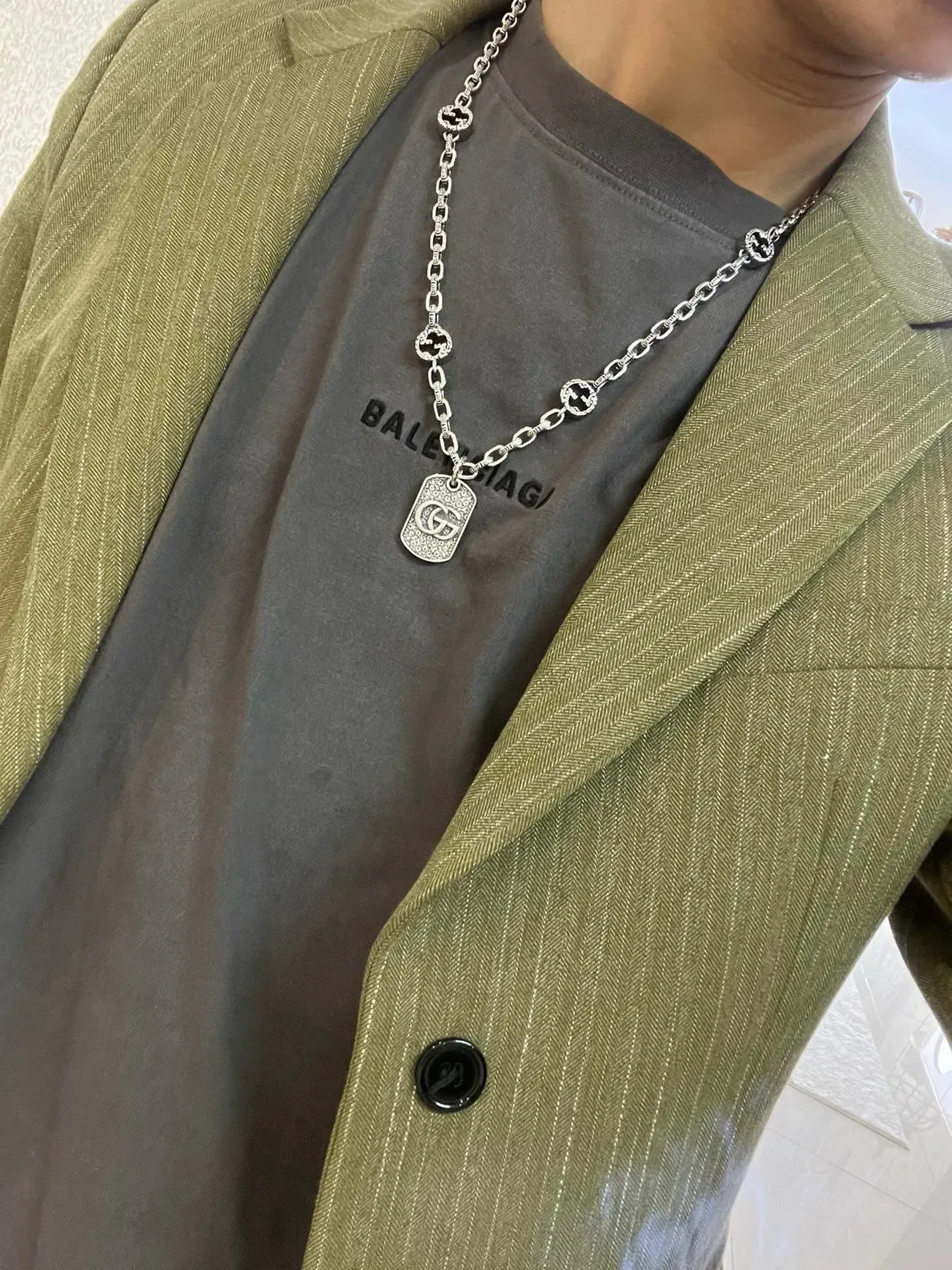Gucci Silver Black Chunky Link Chain Interlocking GG Motifs Necklace 8