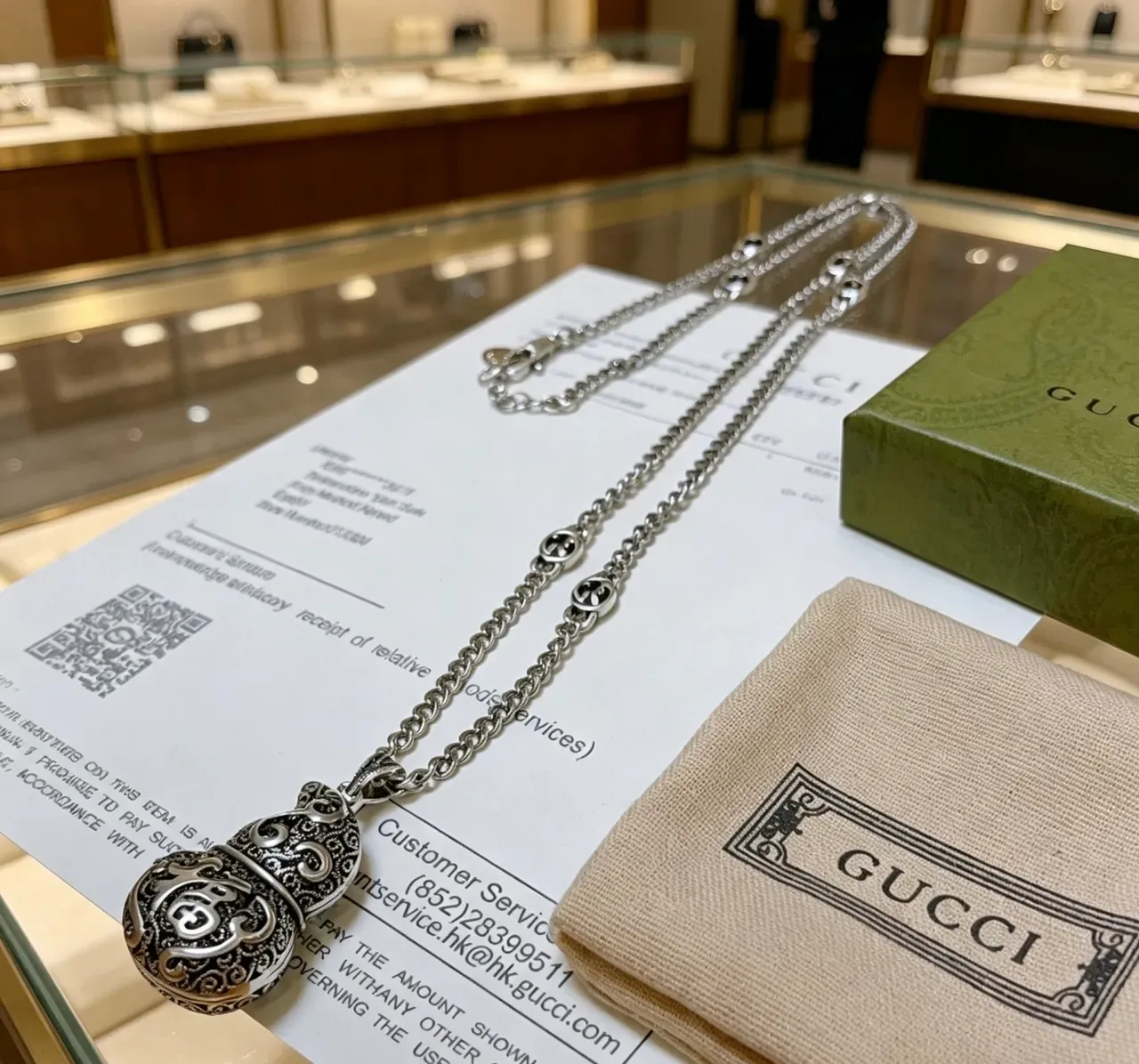 Gucci Corrente Curb Prata Preto Motivos Interlocking G Colar 6