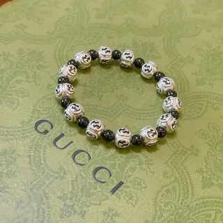 Gucci سوار فضي أسود متشابكة G موتيف حبات متناوبة معدنية وكروية