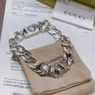 Gucci Pulsera Cabeza de León Curb-Link Plateada