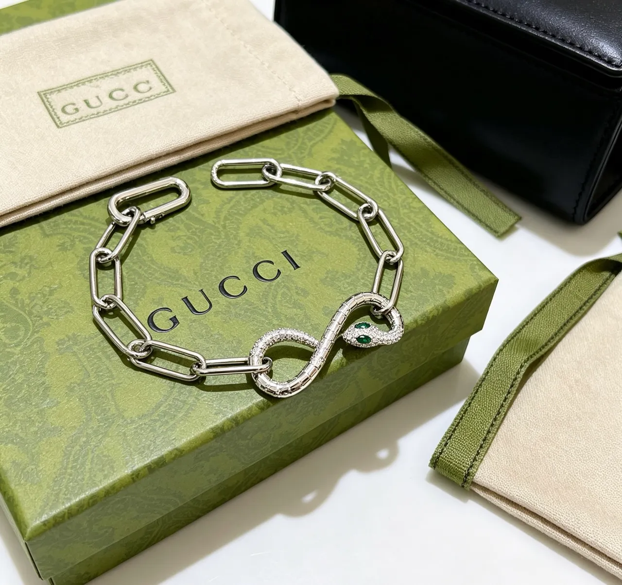 Gucci Snake Motif Silver Chain Bracelet 2