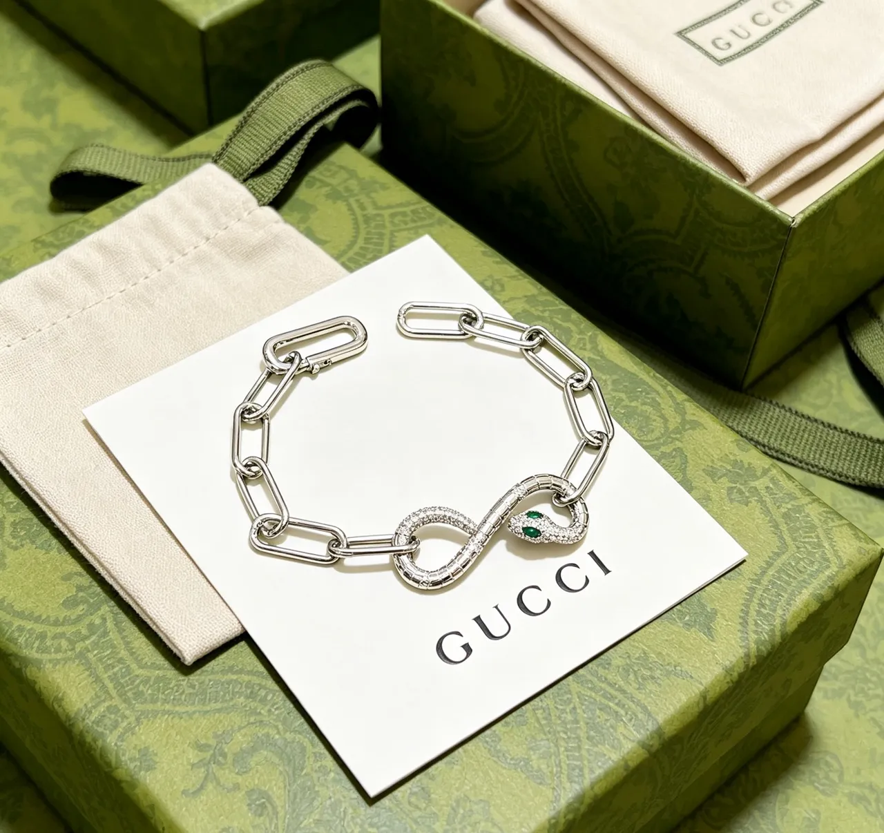 Gucci Snake Motif Silver Chain Bracelet 4