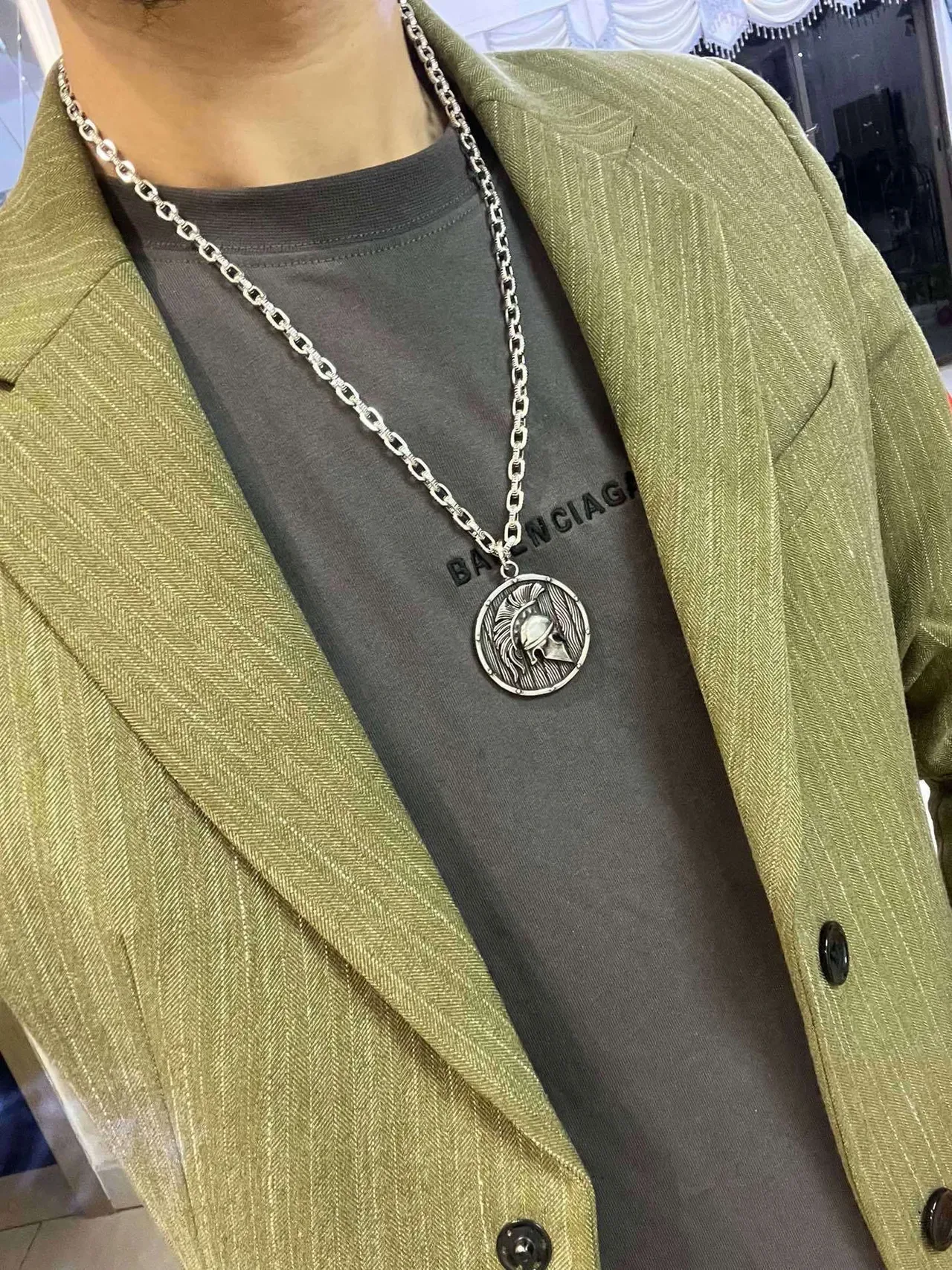 Gucci Spartan Helmet Medallion Silver Necklace 2