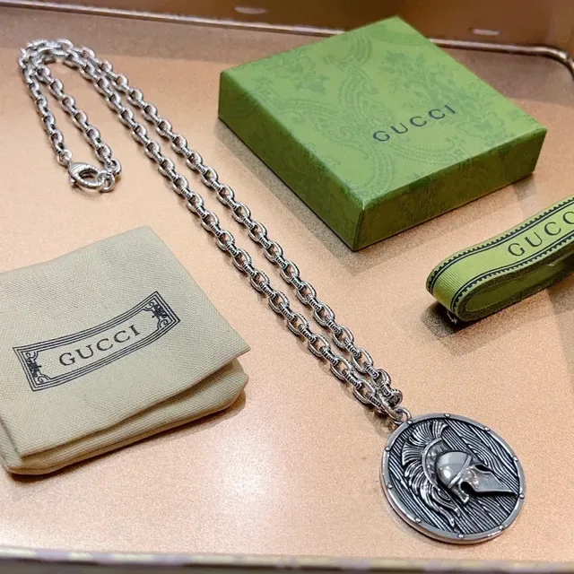 Gucci Spartan Helmet Medallion Silver Necklace 3