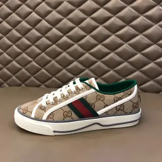 Gucci Tennis 1977 米色 GG Monogram Web Stripe 生活方式运动鞋