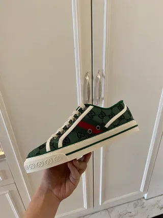 Gucci Tennis 1977 أخضر Monogram Web Stripe Lifestyle Sneakers 3
