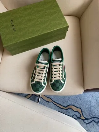 Gucci Tennis 1977 أخضر Monogram Web Stripe Lifestyle Sneakers 7