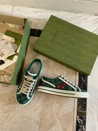 Gucci Tennis 1977 أخضر Monogram Web Stripe Lifestyle Sneakers 8