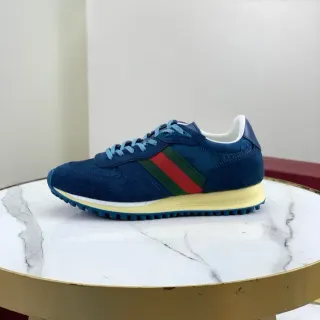 Gucci Tennis 1977 海军色麂皮织带生活休闲鞋