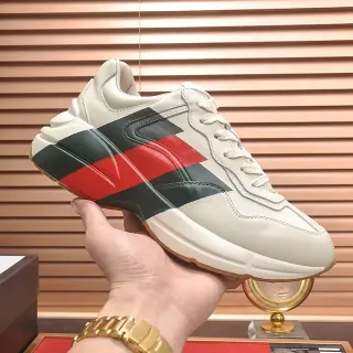 Gucci Tennis 1977 米白黑红网眼条纹休闲运动鞋