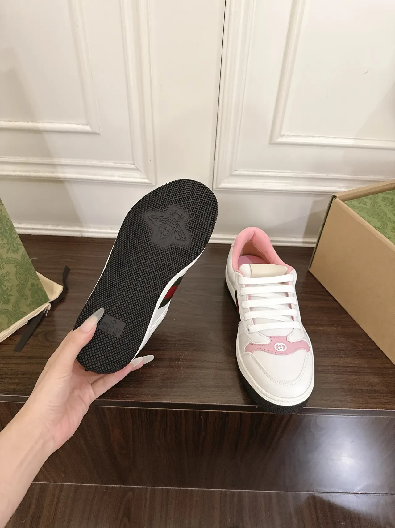 Gucci Tennis 1977 Blancos y rosados con rayas de malla zapatillas lifestyle 2