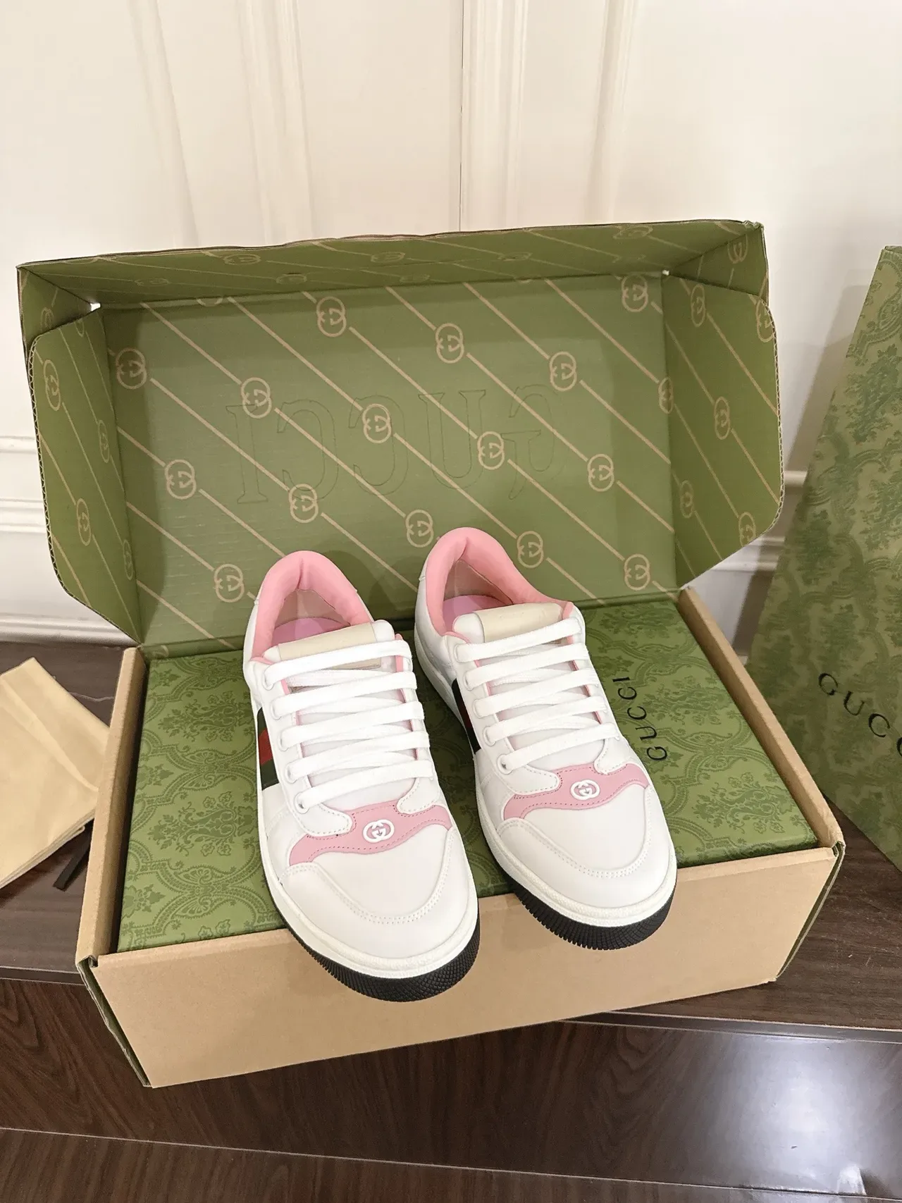 Gucci Tennis 1977 Blancos y rosados con rayas de malla zapatillas lifestyle 6