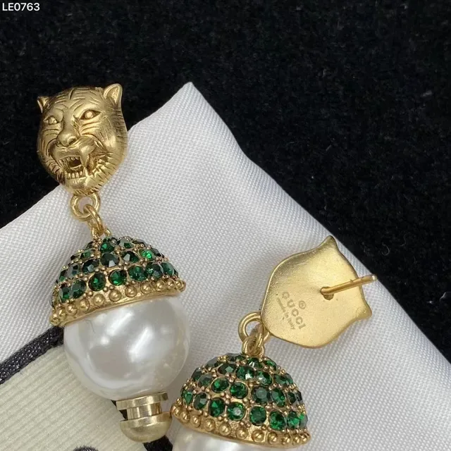Gucci Tiger Head Pearl and Gemstone Drop Earrings 2