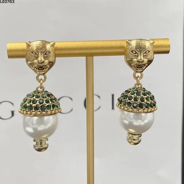 Gucci Tiger Head Pearl and Gemstone Drop Earrings 3