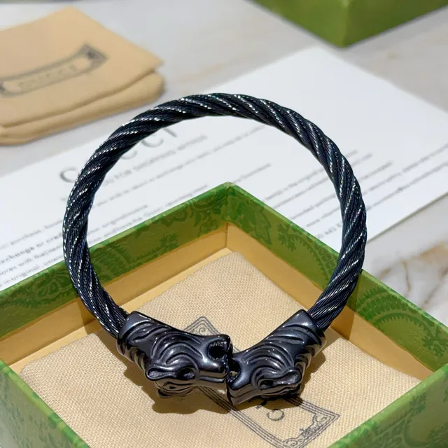 Gucci Tiger Head Twisted Cable Black Bracelet 3