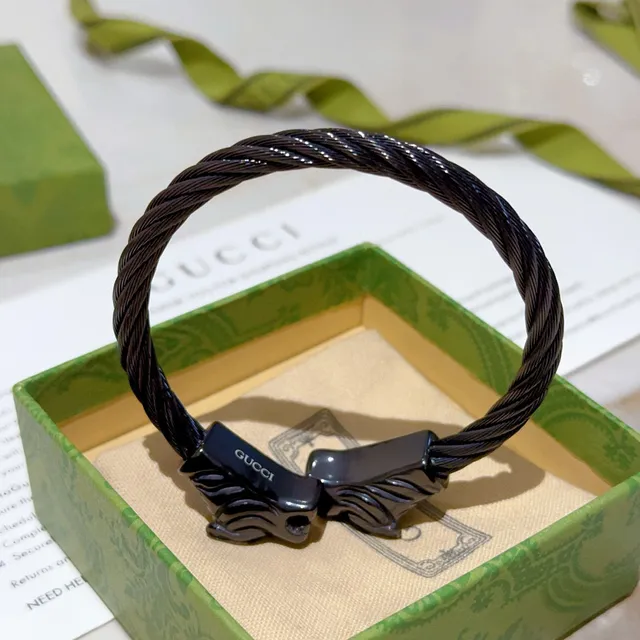Gucci Tiger Head Twisted Cable Black Bracelet 9