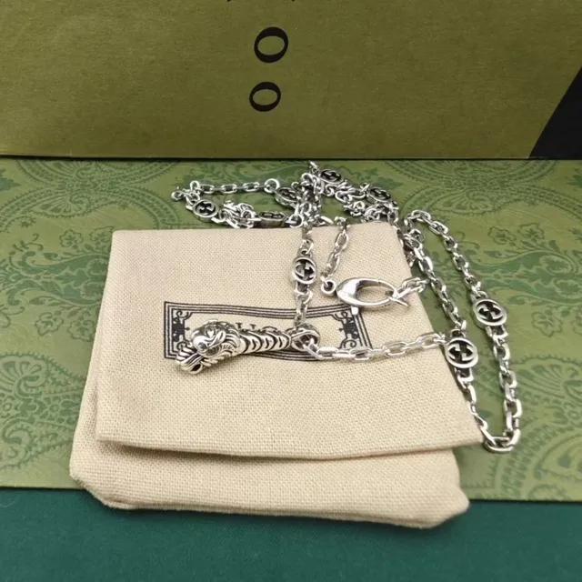 Gucci Tiger चाँदी भूरा सिर पेंडेंट धारीदार शरीर विवरण नेकलेस 4
