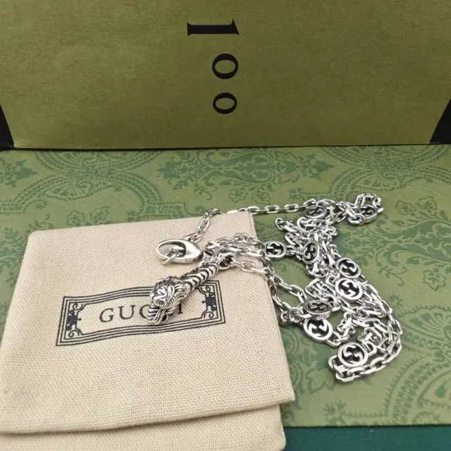 Gucci Tiger चाँदी भूरा सिर पेंडेंट धारीदार शरीर विवरण नेकलेस 5