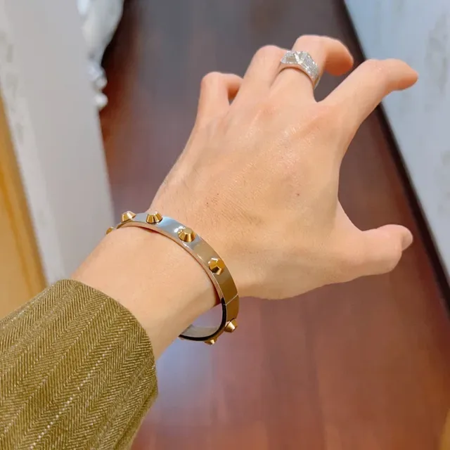 Gucci Two-Tone Stud-Embellished Rigid Bangle Bracelet 2