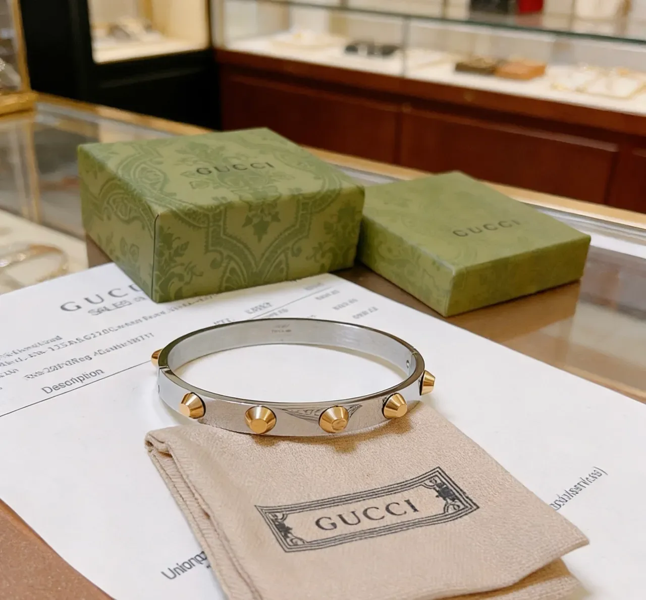 Gucci Two-Tone Stud-Embellished Rigid Bangle Bracelet 4