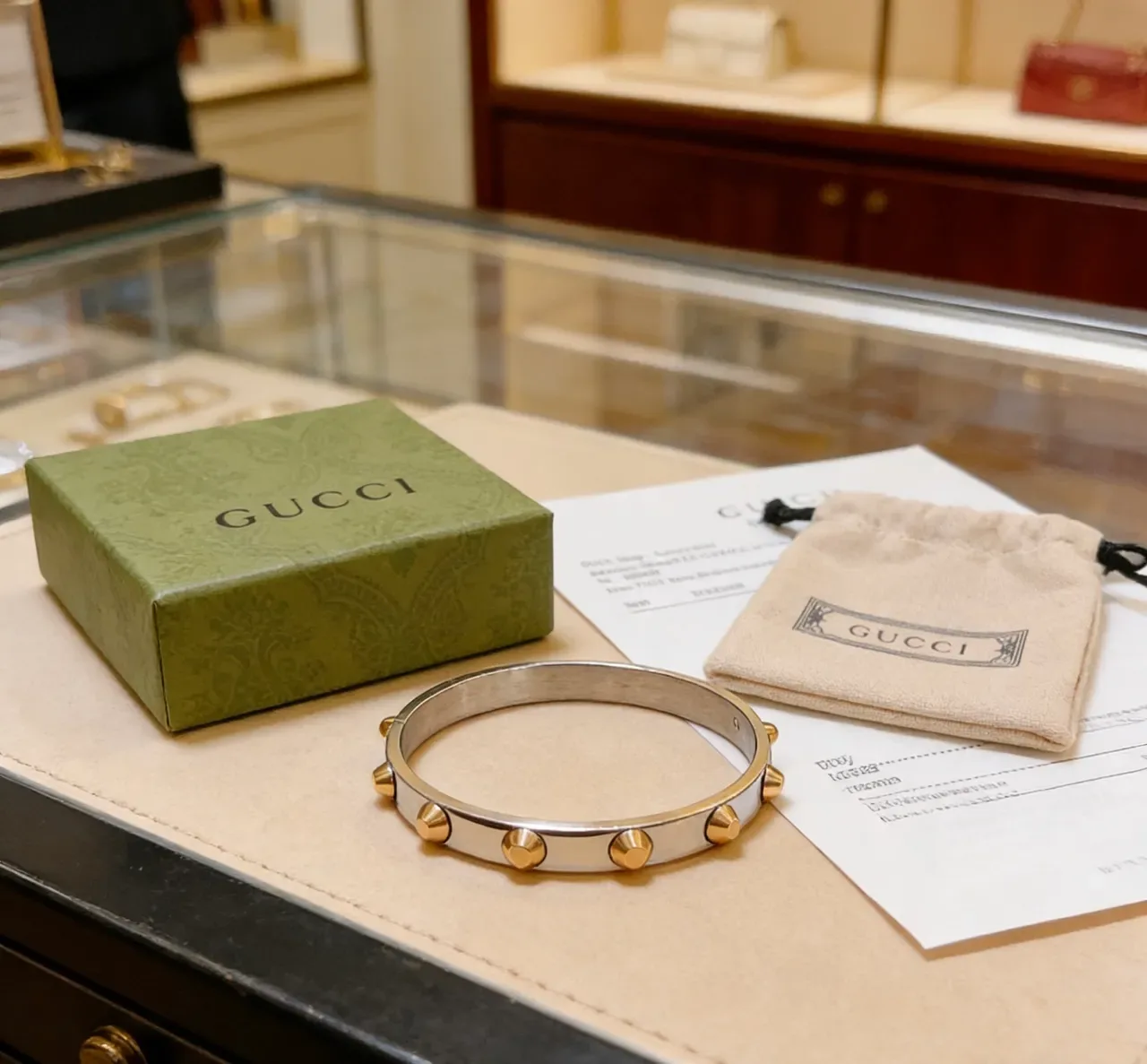 Gucci Two-Tone Stud-Embellished Rigid Bangle Bracelet 6