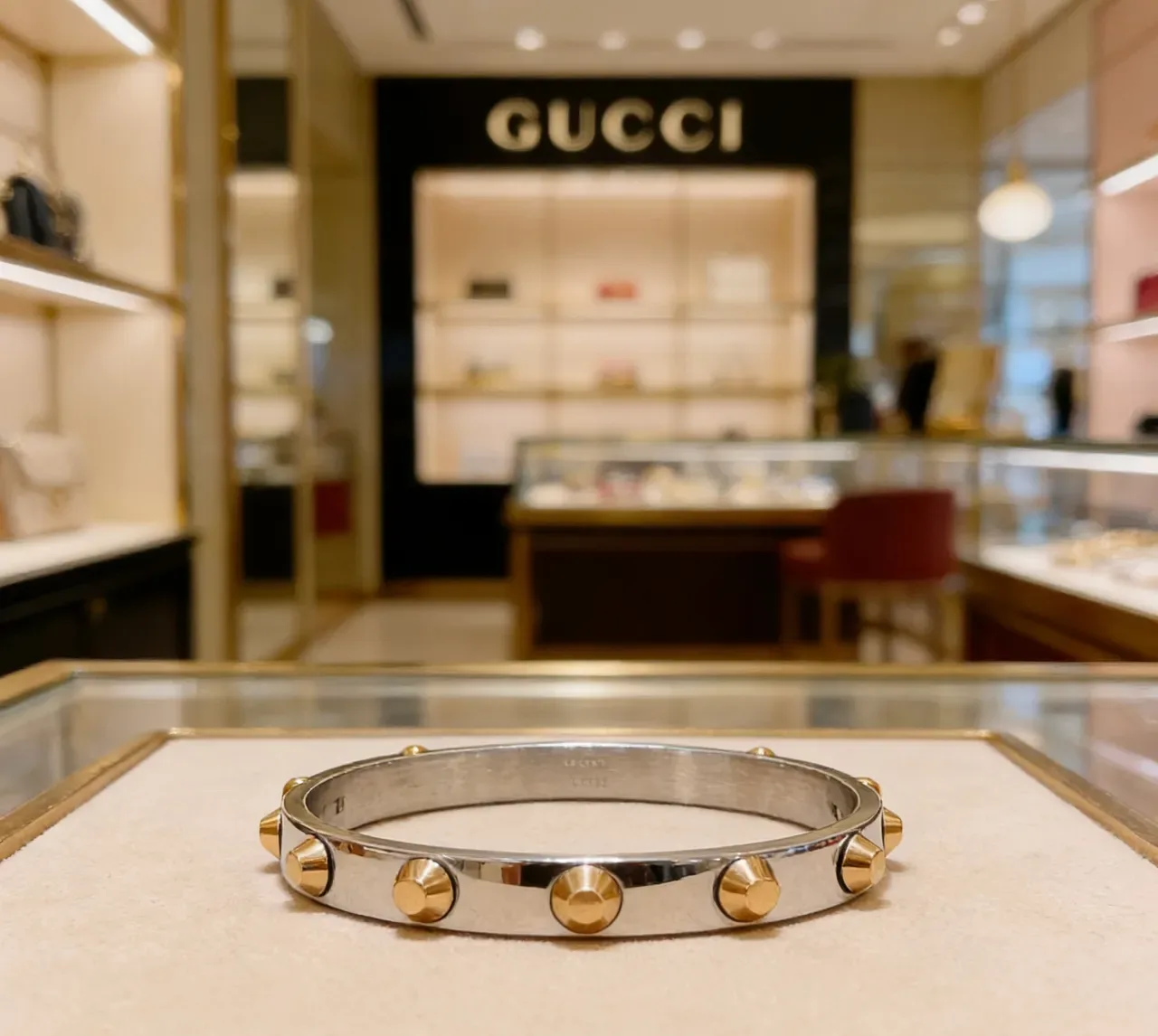 Gucci Two-Tone Stud-Embellished Rigid Bangle Bracelet 9