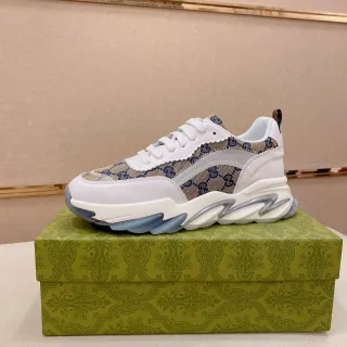 古驰 白米 GG Monogram Canvas 锯齿蕾丝护边 生活方式休闲鞋