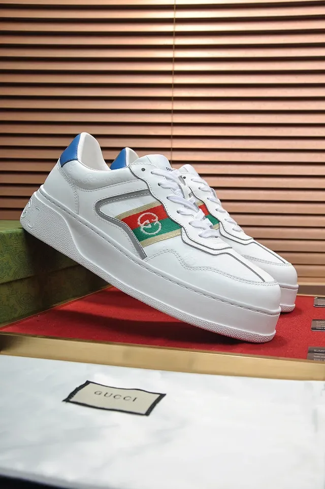 Gucci Blanc Multicolore Cuir Tige Rayure Web Rouge-Verde Baskets Lifestyle 8