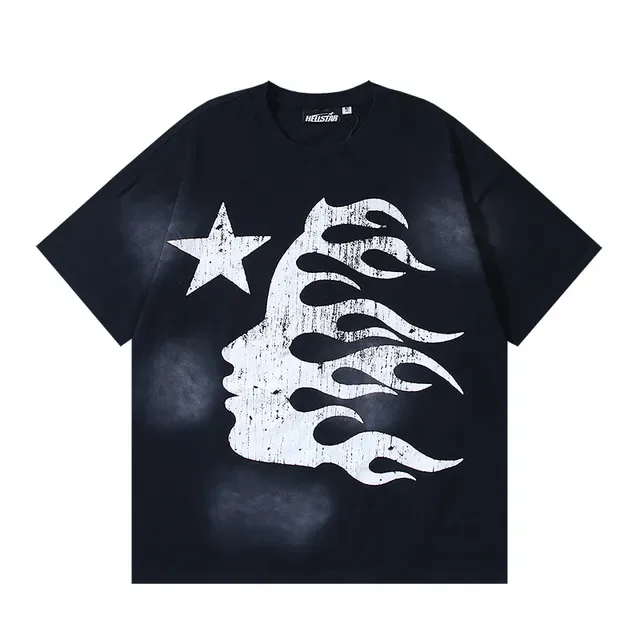 Camiseta oversized Hellstar estampado distressed perfil de llama 2
