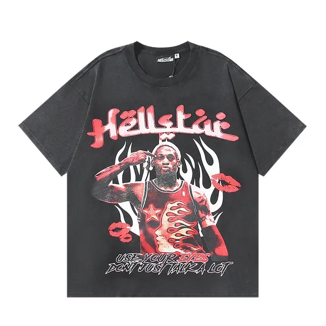 Hellstar 印花做旧宽松黑色T恤 2