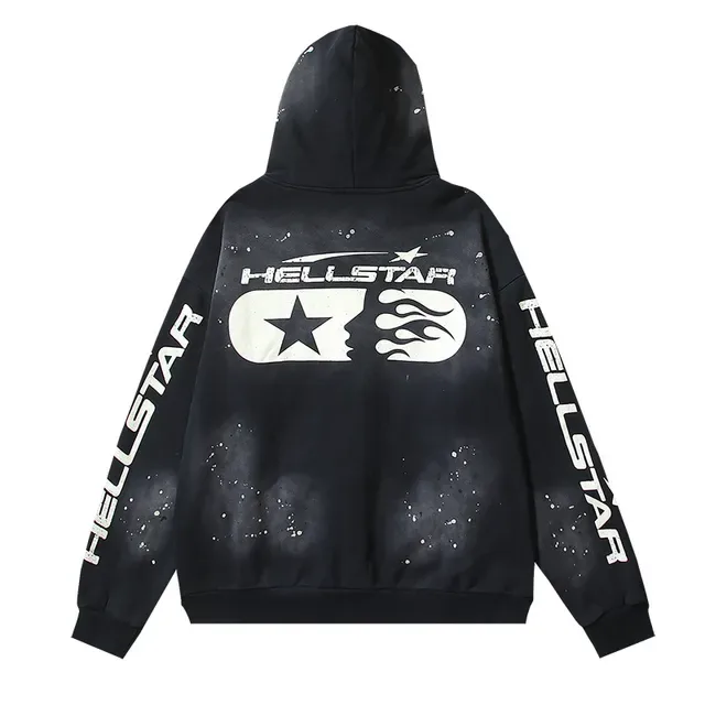 Hellstar Star Flame Graphic Sweat à capuche Noir à fermeture éclair 3