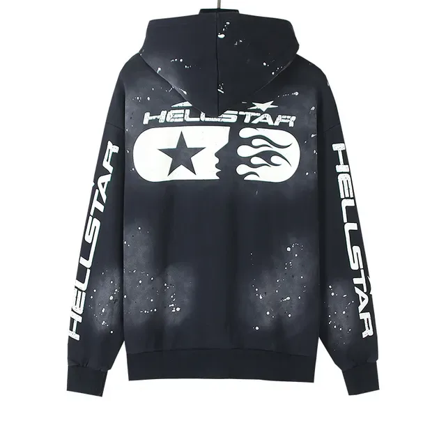 Hellstar Star Flame Graphic Sweat à capuche Noir à fermeture éclair 6