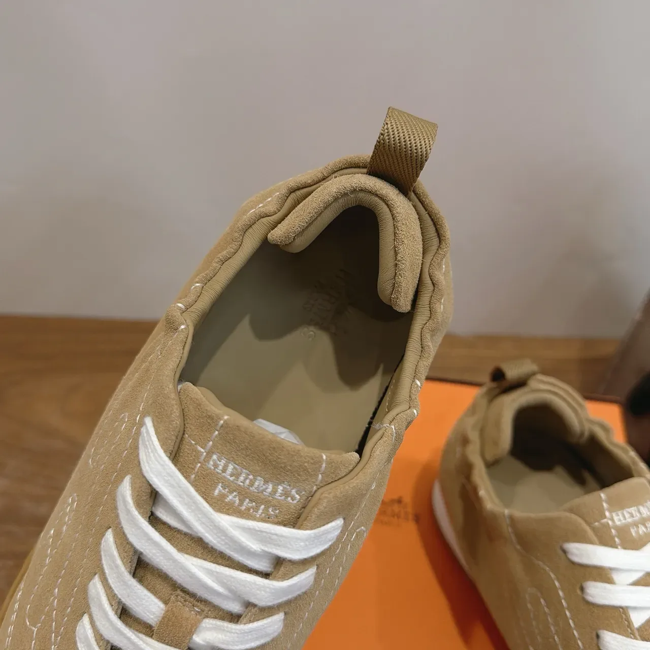Hermès Beige White Suede Upper Contrast Stitching Lifestyle Sneakers 4