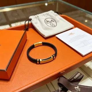 Hermès কালো সোনা বোনা চামড়া হার্ডওয়্যার ব্রেসলেট