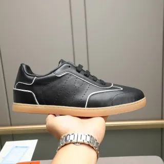 Hermès Black White Leather Upper Perforated Panel Sneakers