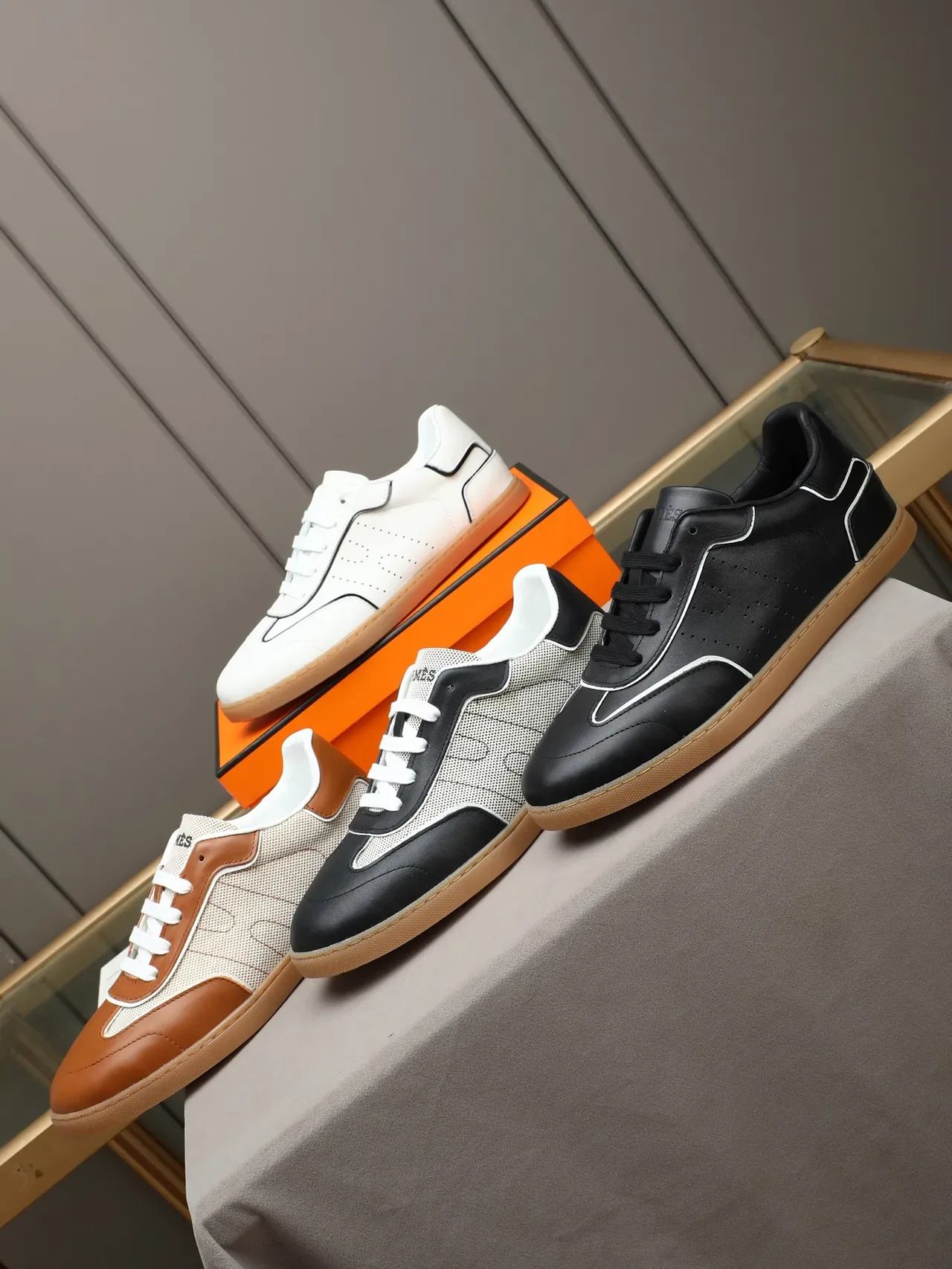 Hermès Black White Leather Upper Perforated Panel Sneakers 2
