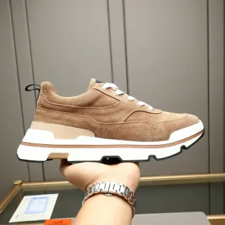 Hermès بني بيج سويدي Upper Layered كعب سميك سنيكرز