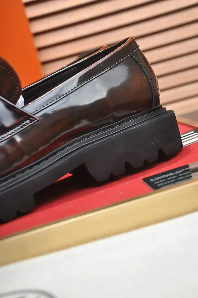 Hermès Brown Gold Polished Leather H-Buckle Strap Loafer 2