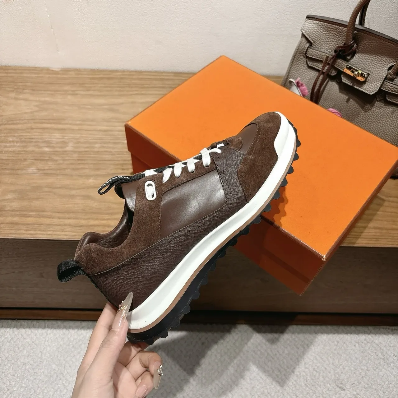 Hermès Brown Suede and Leather Lifestyle Sneakers 2