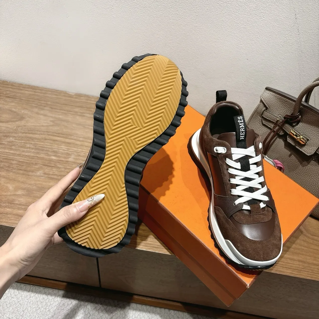 Hermès Brown Suede and Leather Lifestyle Sneakers 3