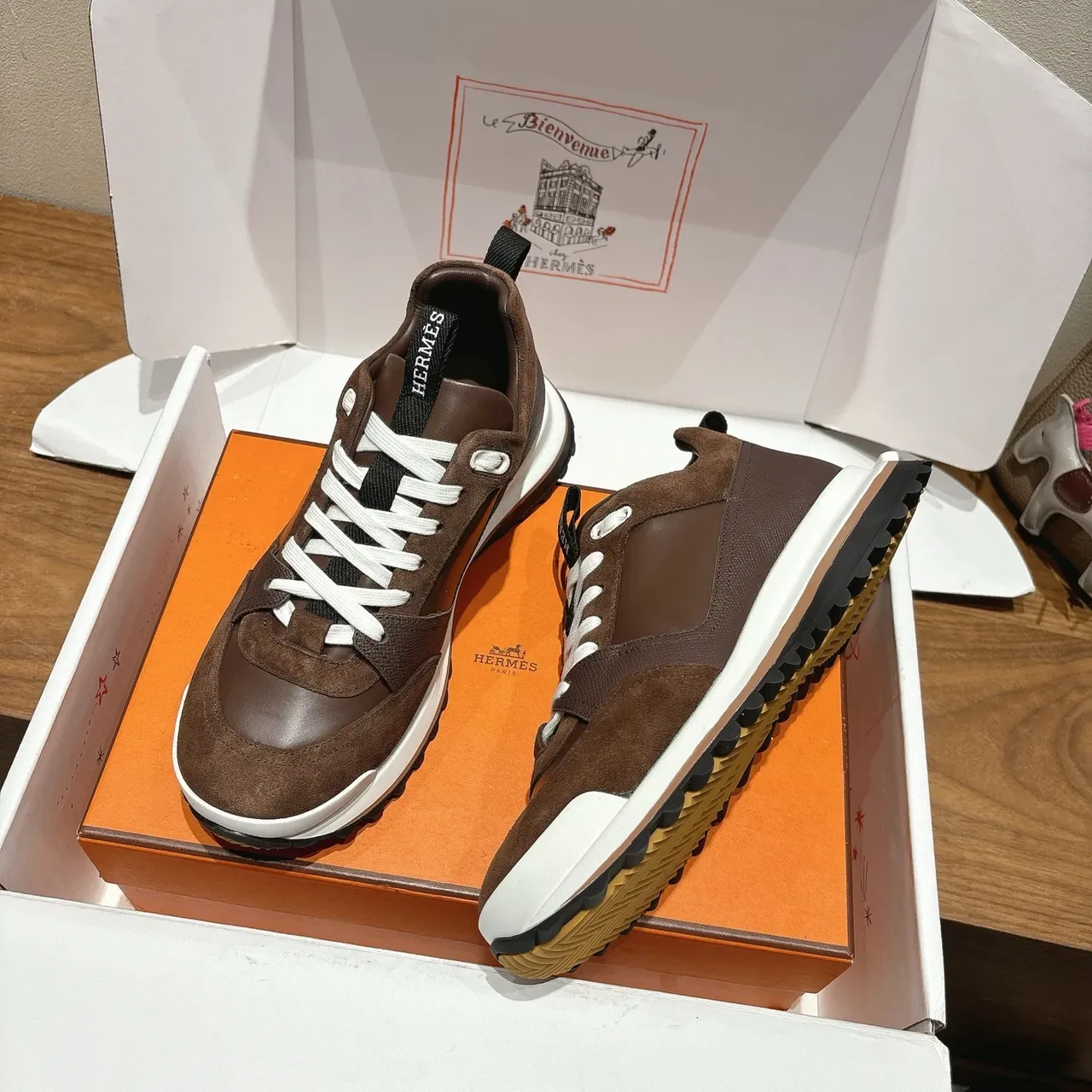 Hermès Brown Suede and Leather Lifestyle Sneakers 5
